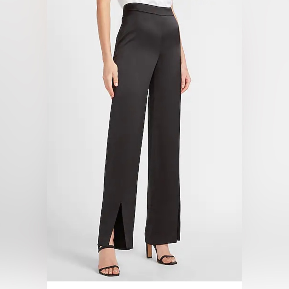 Express High Waisted Satin Slit Front Straight Pant